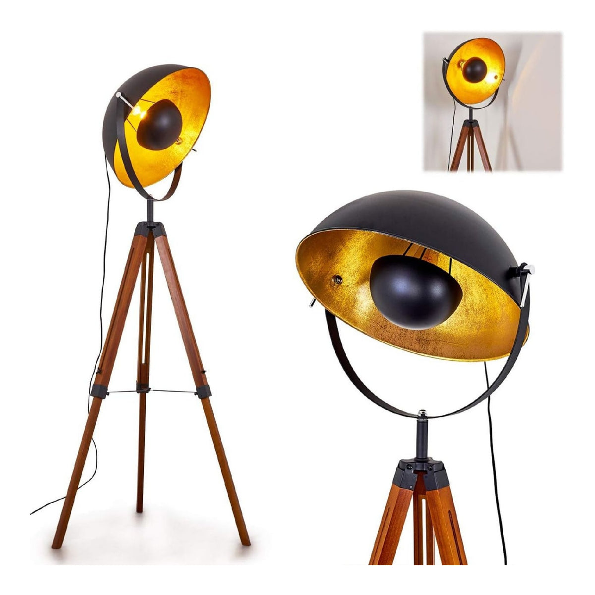Lampadaire Noir et Dore a presence elegante et lumiere agreable IP20 E27