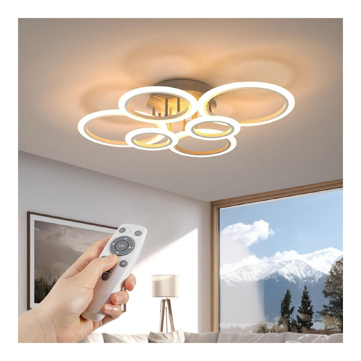 Luminaire Blanc et Ambre a silhouette graphique de type plafonnier 72W