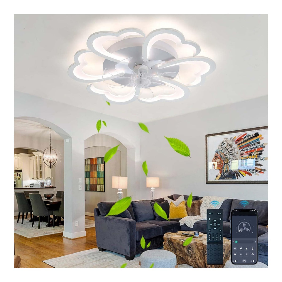 Lustre Blanc et Ambre aux lignes epurees avec eclairage confortable 72W