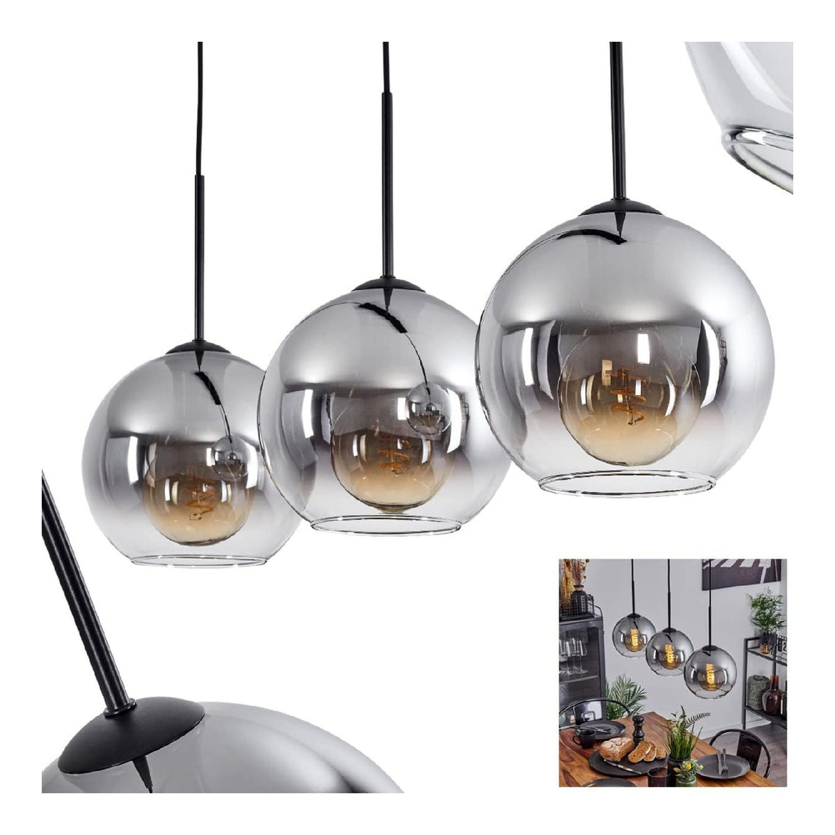 Luminaire Noir et Ambre a silhouette graphique de type suspension IP20 E27