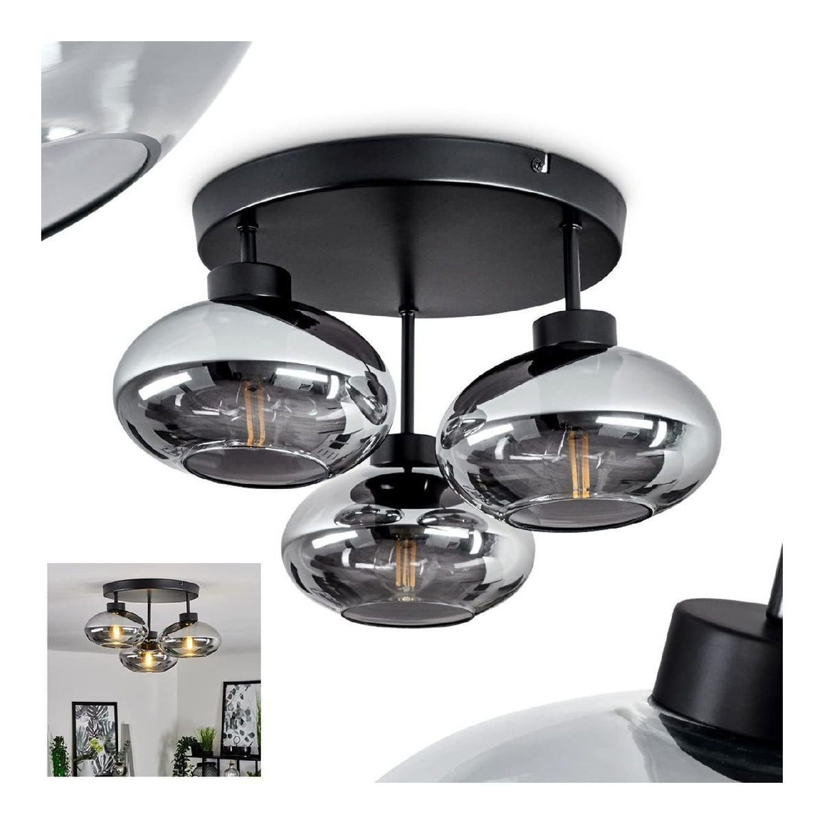 Suspension decoratif Noir et Ambre avec diffusion lumineuse harmonieuse IP20 E27