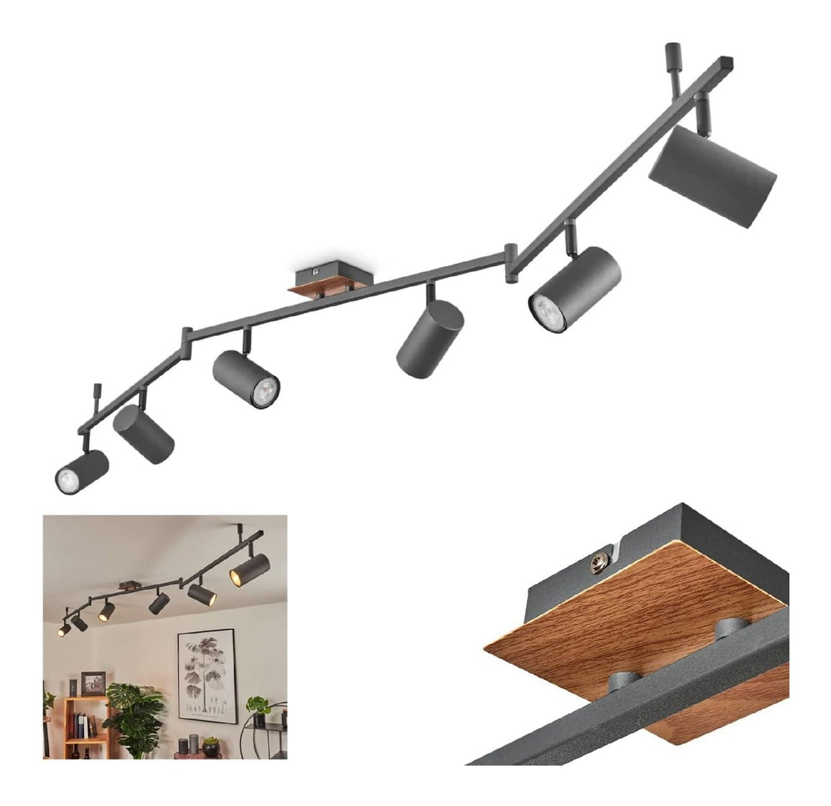 Spot de plafond Noir et Gris aux lignes epurees avec eclairage confortable IP20 GU10