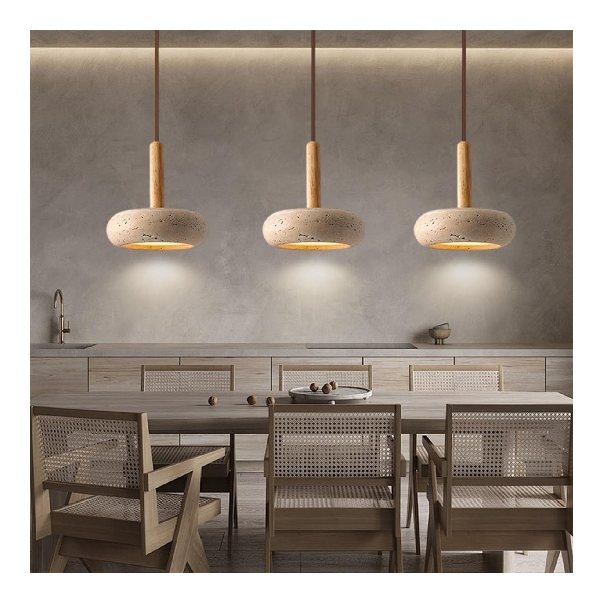 Suspension Ambre et Beige aux lignes epurees avec eclairage confortable 10W