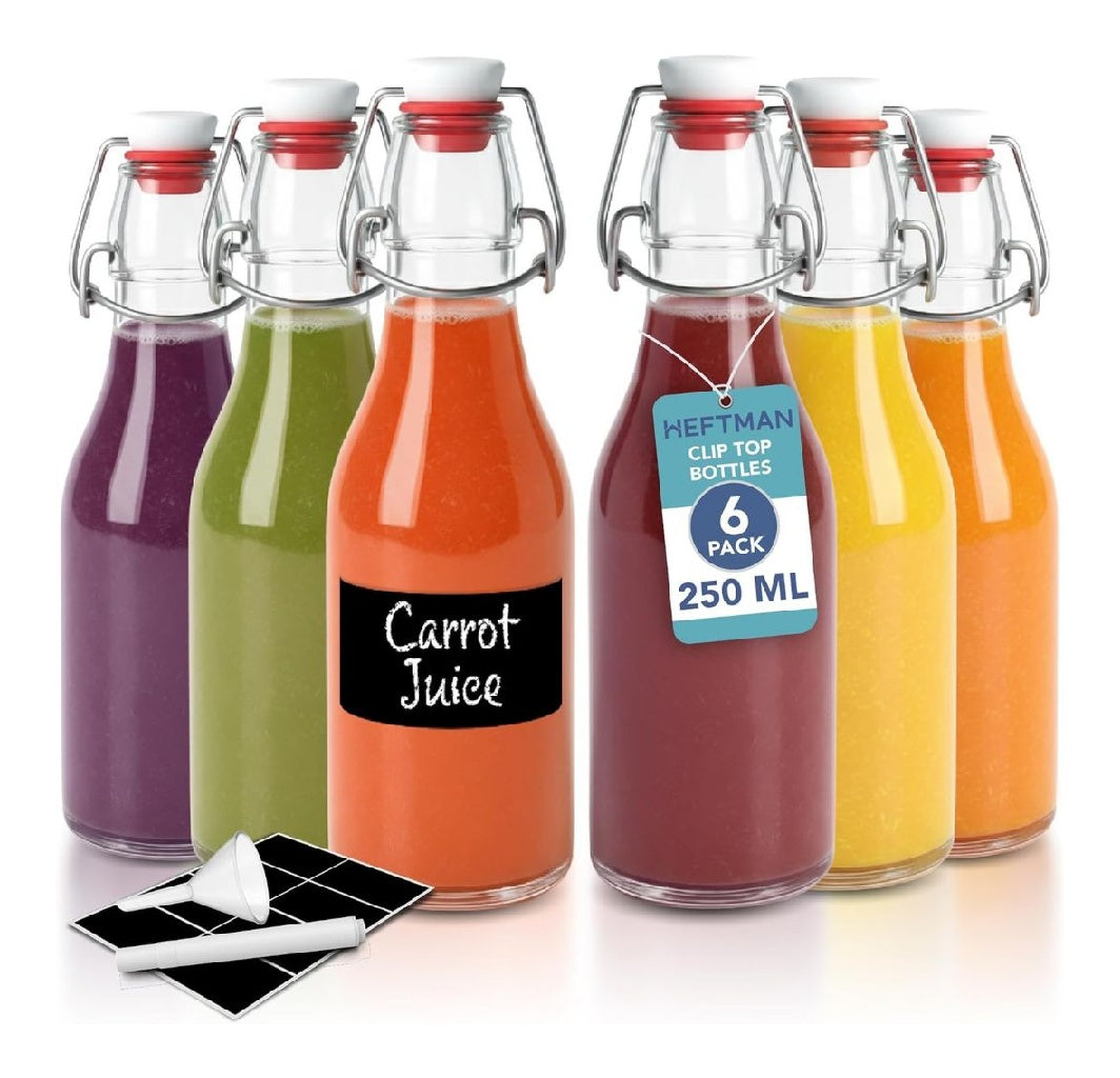 du HEFTMAN Lot 6 bouteilles en verre possedant bouchons hermetiques 250ml pour le vin les condiments les boissons l'huile le vinaigre le kombucha et l'eau