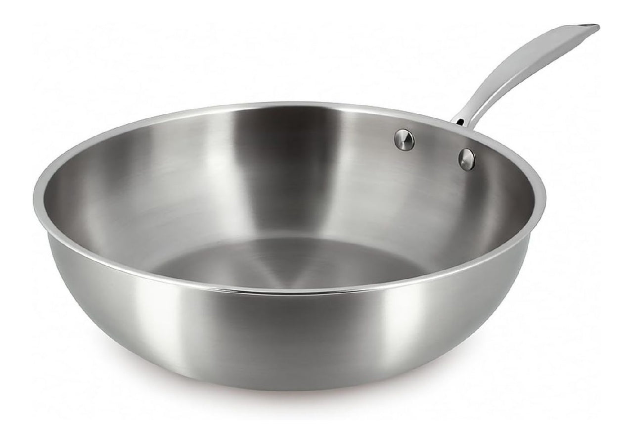 Wok inox MENASTYL 18/10 Triply 28cm tous feux dont induction produit pour dans France sans PFAS ni substances nocives Compatible lavevaisselle Poignee rivetee 6020492