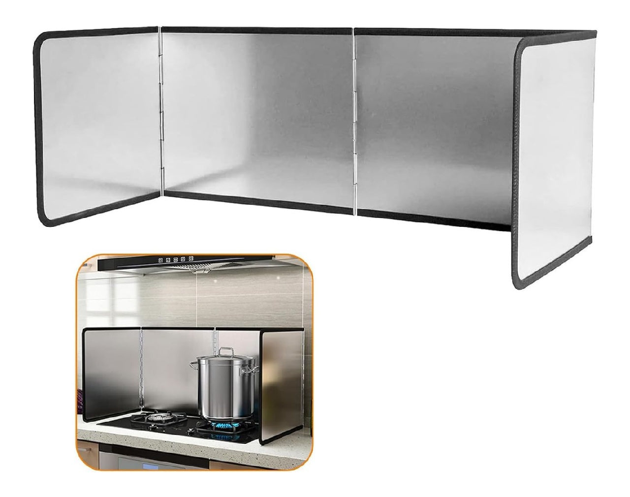 Anti Plaque Projection Cuisine Pliable 76x29x30cm D'ecran Protection Cuisiniere 4 Cotes Plaque Anti Projection Facile Nettoyer pour Carter Huile Poele a Frire Evier Cuisson ainsi que Rotir Argent