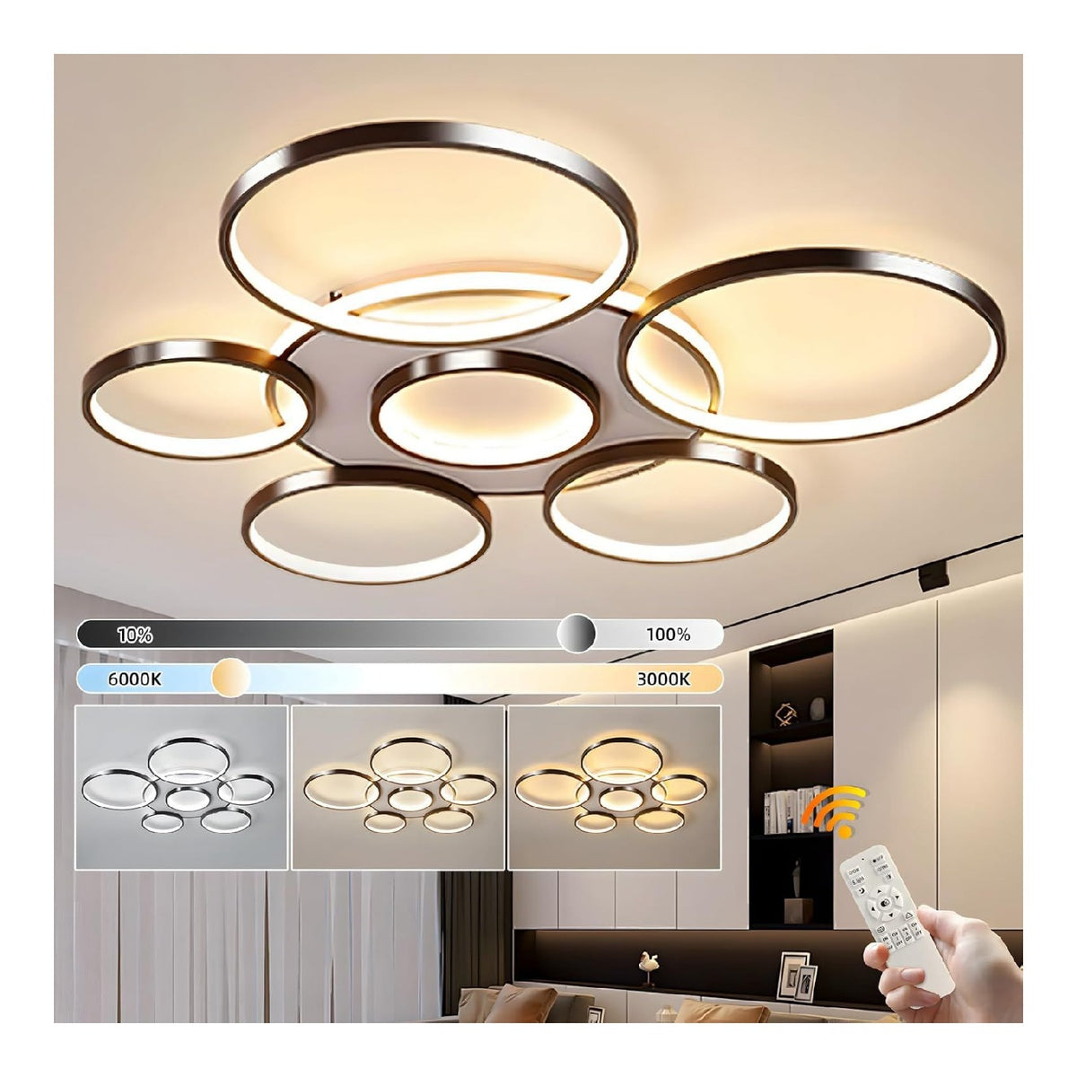Lustre Noir et Blanc a presence elegante et lumiere agreable 120W 6000K