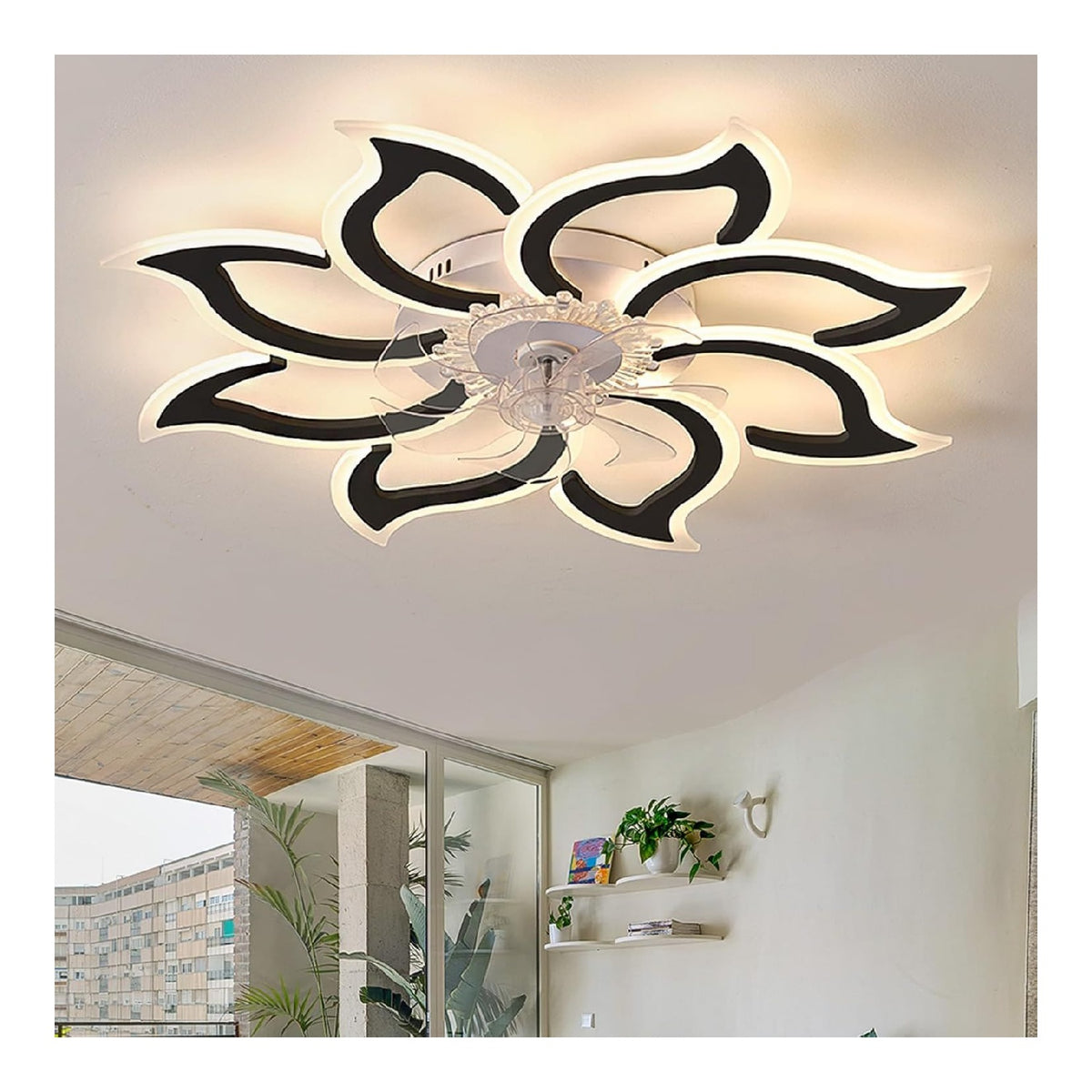 Luminaire Noir et Ambre a silhouette graphique de type lustre
