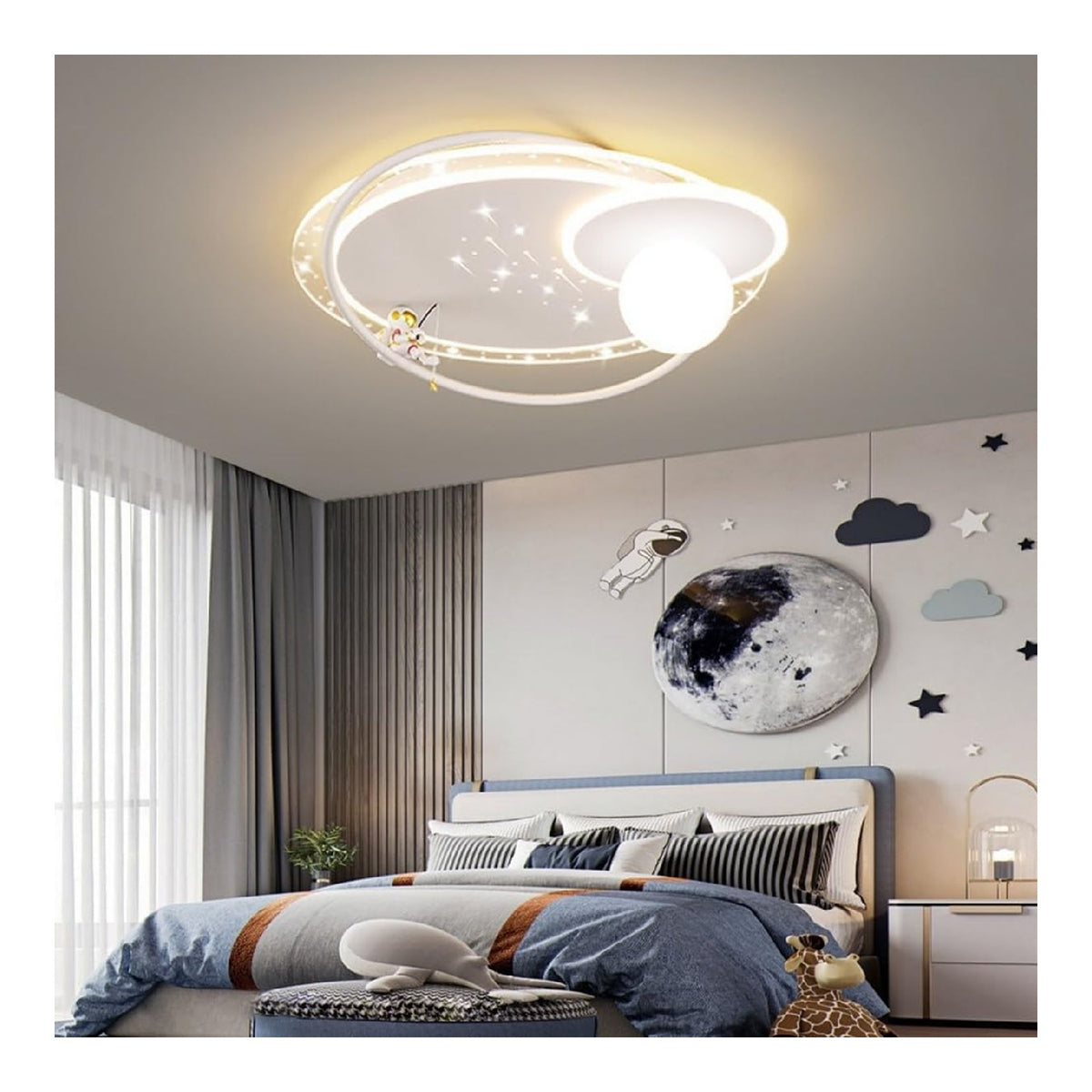 Lustre Blanc et Ambre aux lignes epurees avec eclairage confortable 48W 3000K