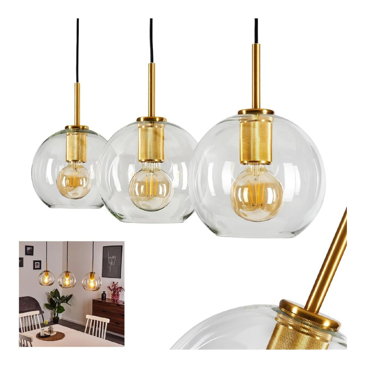 Eclairage Noir et Dore contemporain en version suspension IP20 E27