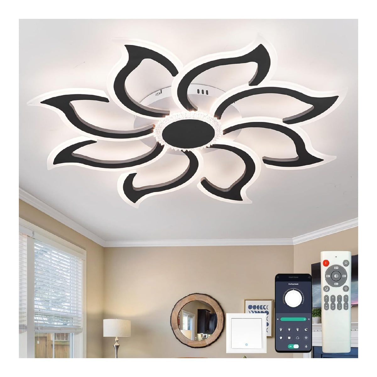 Plafonnier decoratif Noir et Blanc avec diffusion lumineuse harmonieuse 3000 K