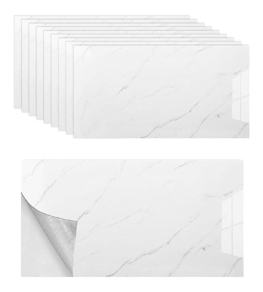 10 Lot du autocollants destine a carrelage Aspect marbre 60 x 30 cm Pour cuisinette mur arriere de cuisine salle de bain salon Blanc