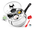 Poele NutriChef a Oeufs Poches 4 Moules dans Inox 20 cm - Cuiseur a Oeufs Antiadhesif avec Couvercle en Verre Minuterie et Accessoires Compatible Induction Gaz et Electrique Pour Oeufs Poches Parfaits