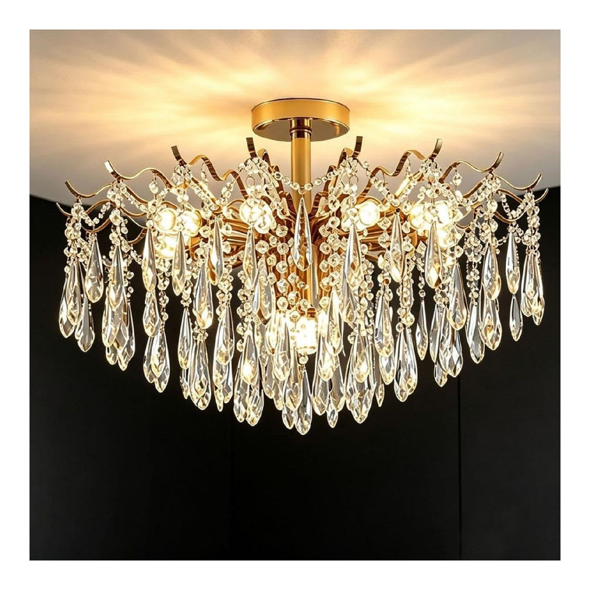 Lustre decoratif Dore et Ambre avec diffusion lumineuse harmonieuse E14