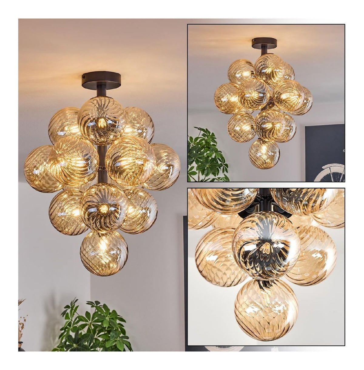 Plafonnier decoratif Noir et Ambre avec diffusion lumineuse harmonieuse 4 W IP20