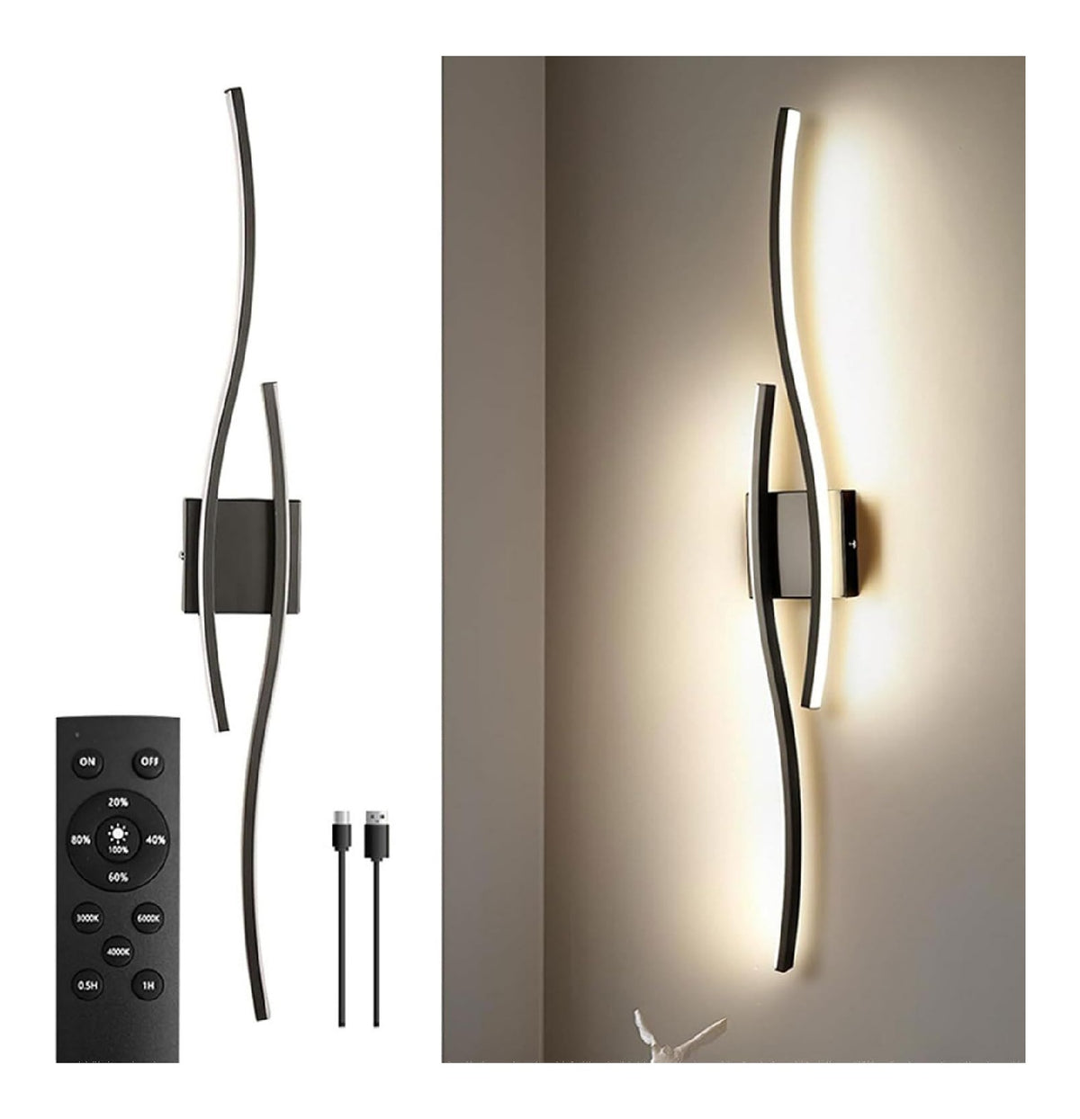 Applique murale Noir et Argente au style moderne avec conception fonctionnelle 6000K